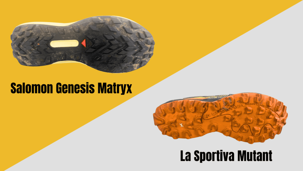 Picture of the Outer sole of the Salomon Genesis Matryx and the La Sportiva Mutant