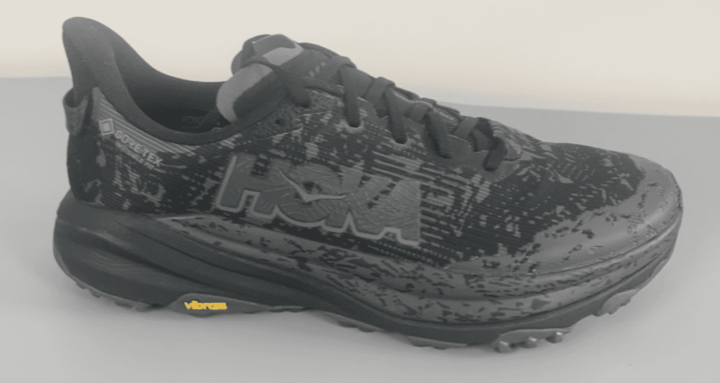 Picture of the Hoka Speedgoat 6 GTX in black from the side