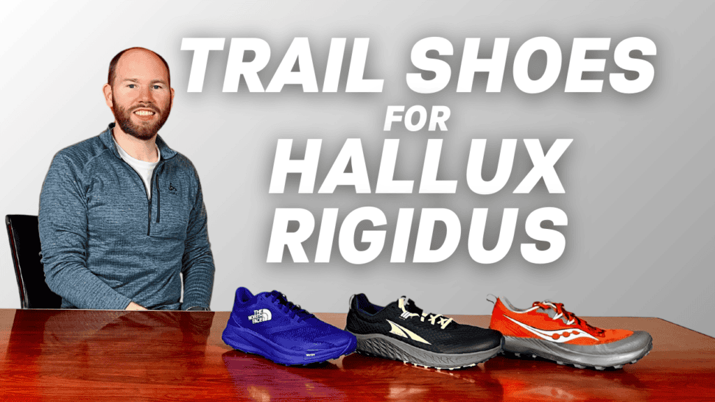 Picture of James MCcormack sittin behind a wooden desk providing a review of the best hallux rigidus trail shoes