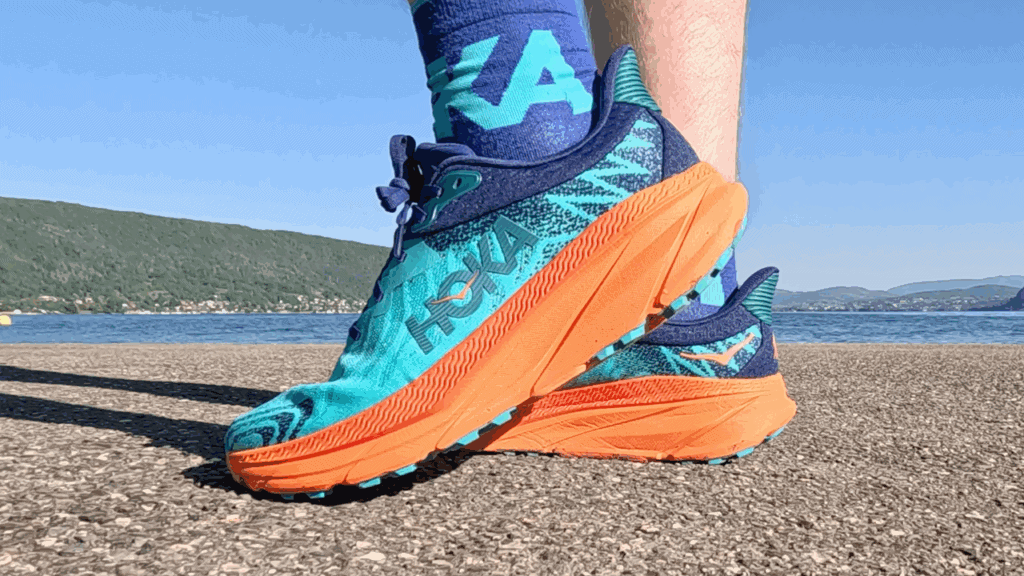 Photo of the Hoka Challenger 7 from the side at annecy lake